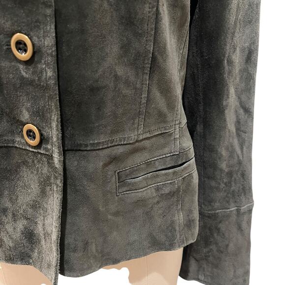 Ann Taylor Loft Jacket Womens 6 Green Suede Button Front Utility Moto - Picture 5 of 7
